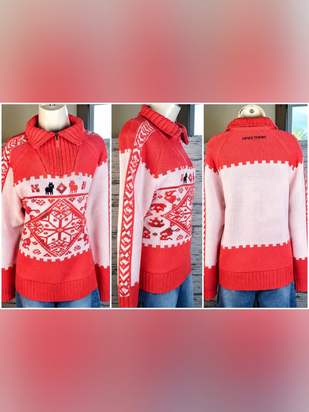 Kari Traa Amelia Knit Wool Nordic Zip Sweater Large NWOT